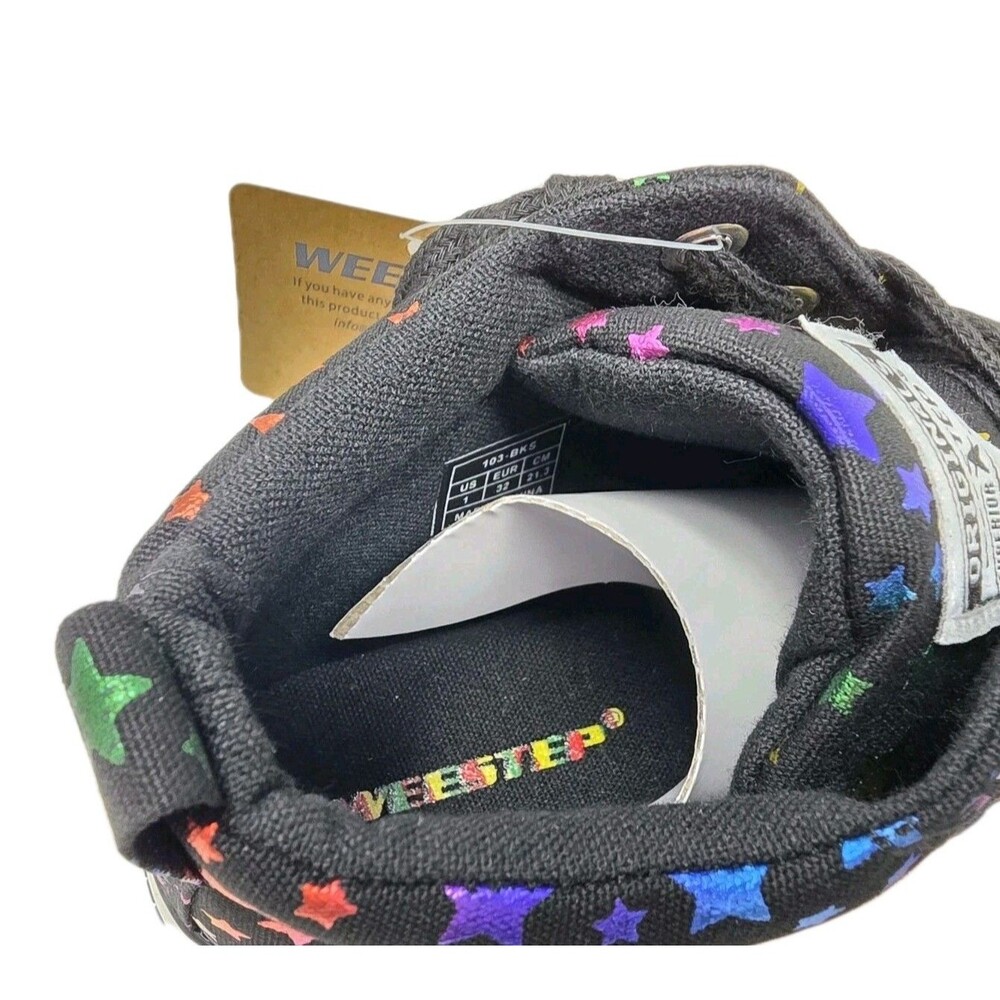Weestep Kids Metallic Rainbow Star Print High Top Canvas Sneakers Size 1 Black - Picture 10 of 14